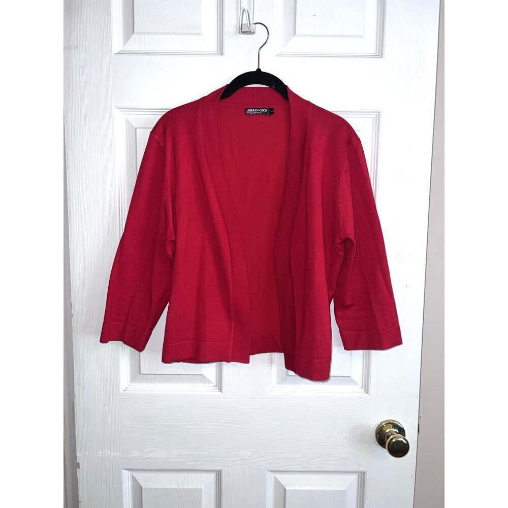 URBAN COCO Womens Red Stretch Viscose Blend Open Cardigan Sweater Sz L